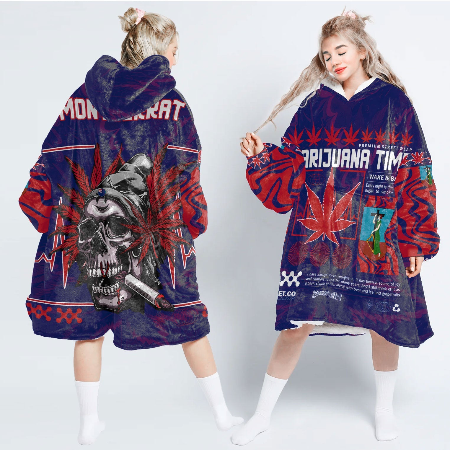 Montserrat Snug Hoodie Flag & Coat Of Arms Marijuanas Style