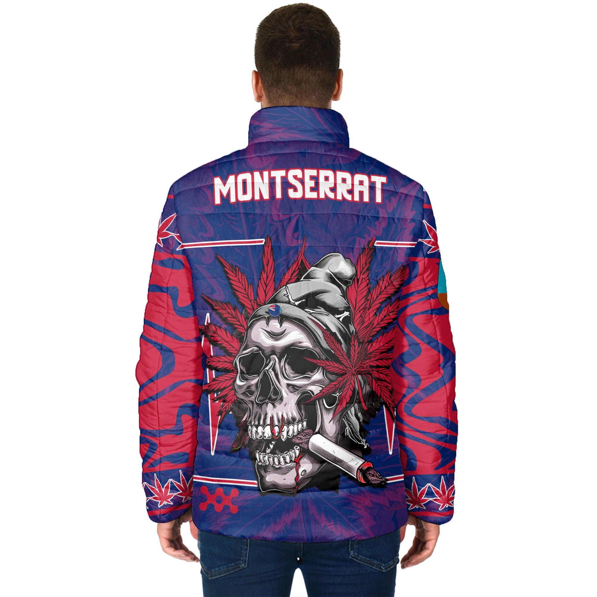 Montserrat Men Padded Jacket Flag & Coat Of Arms Marijuanas Style