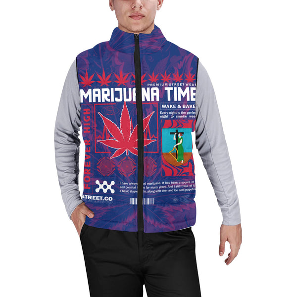 Montserrat Men Padded Jacket Vest Flag & Coat Of Arms Marijuanas Style