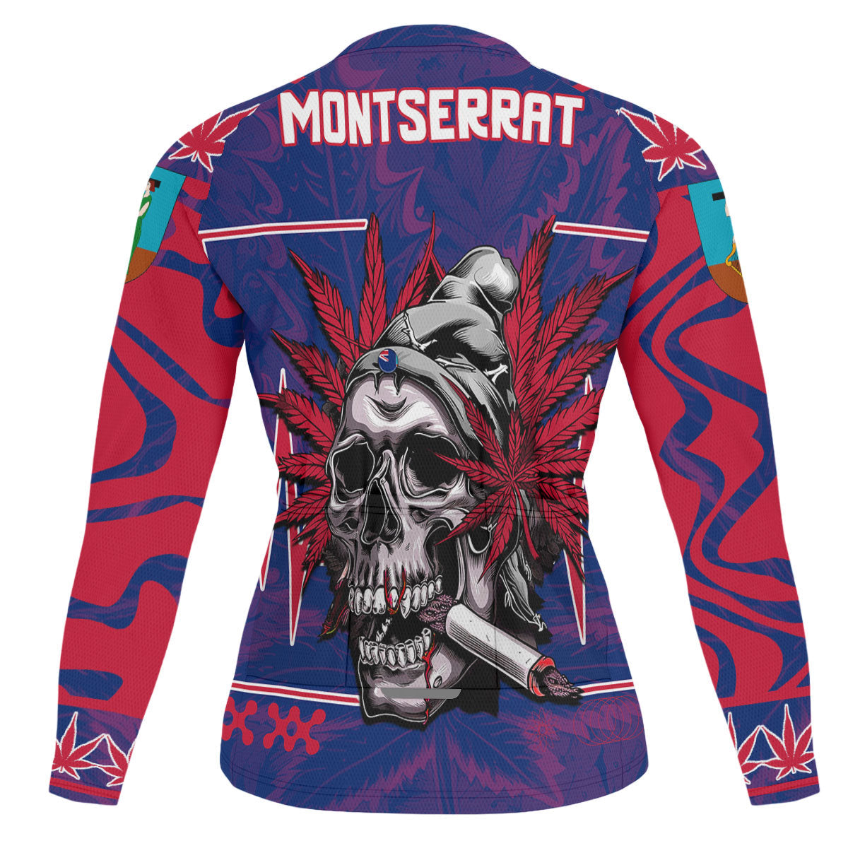 Montserrat Men's Cycling Jersey Long Sleeve Flag & Coat Of Arms Marijuanas Style