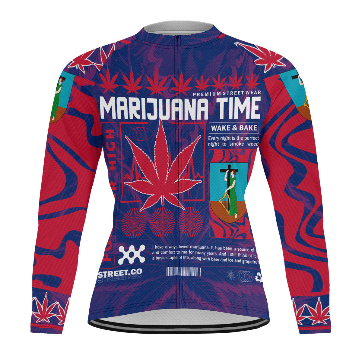 Montserrat Men's Cycling Jersey Long Sleeve Flag & Coat Of Arms Marijuanas Style