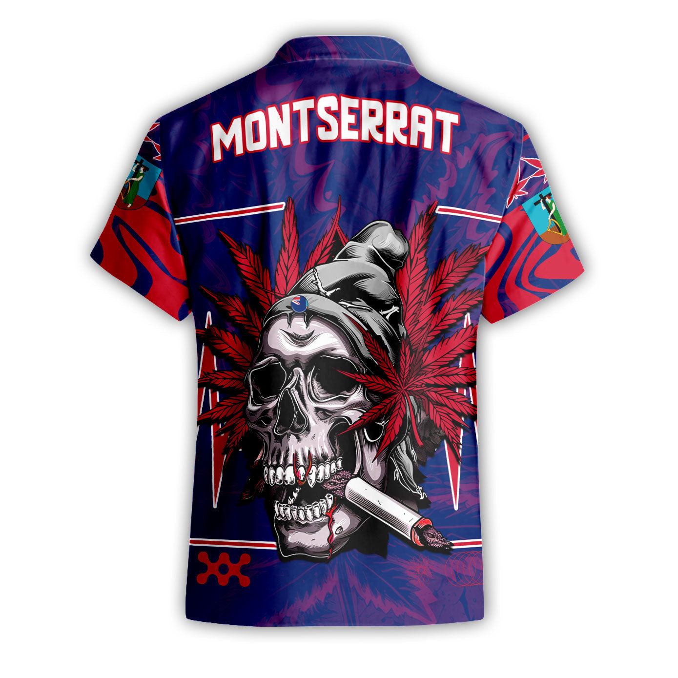 Montserrat Short Sleeve Shirt Flag & Coat Of Arms Marijuanas Style