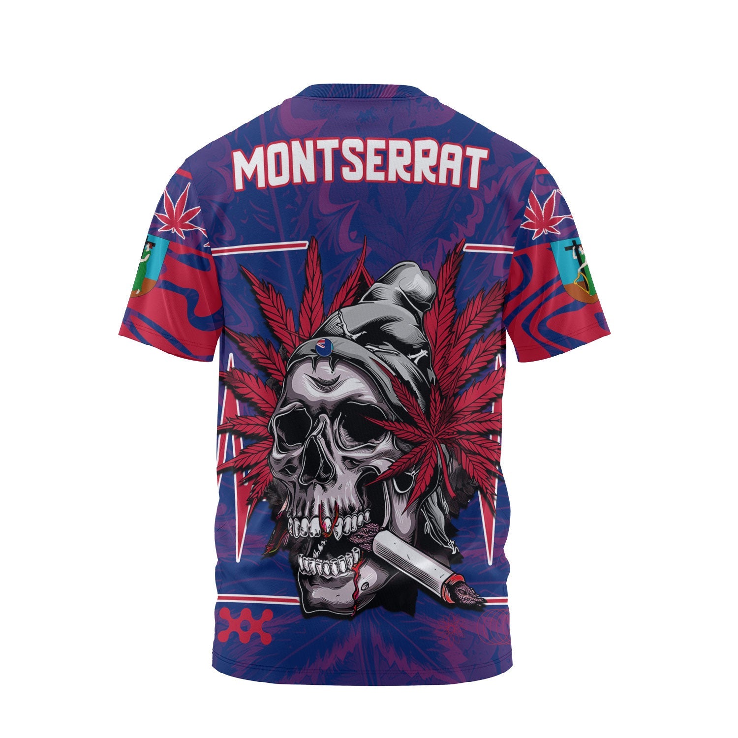 Montserrat T Shirt Flag & Coat Of Arms Marijuanas Style