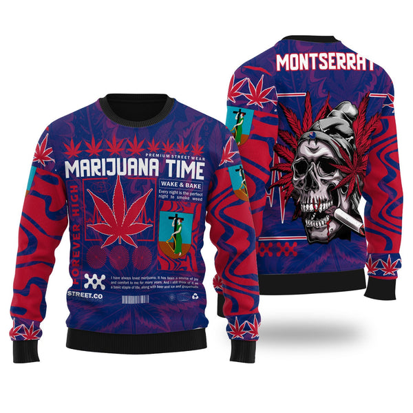 Montserrat Ugly Sweater Flag & Coat Of Arms Marijuanas Style