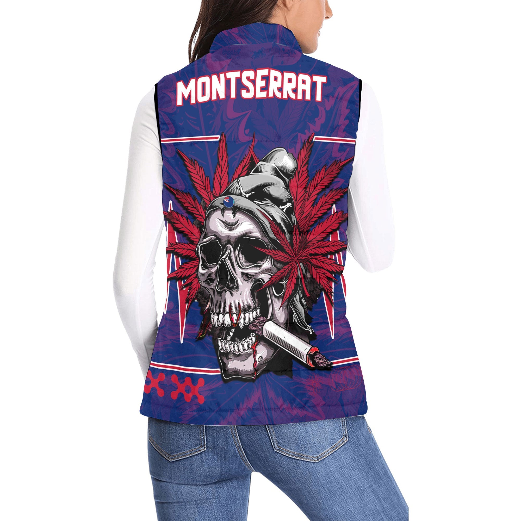 Montserrat Women Padded Jacket Vest Flag & Coat Of Arms Marijuanas Style