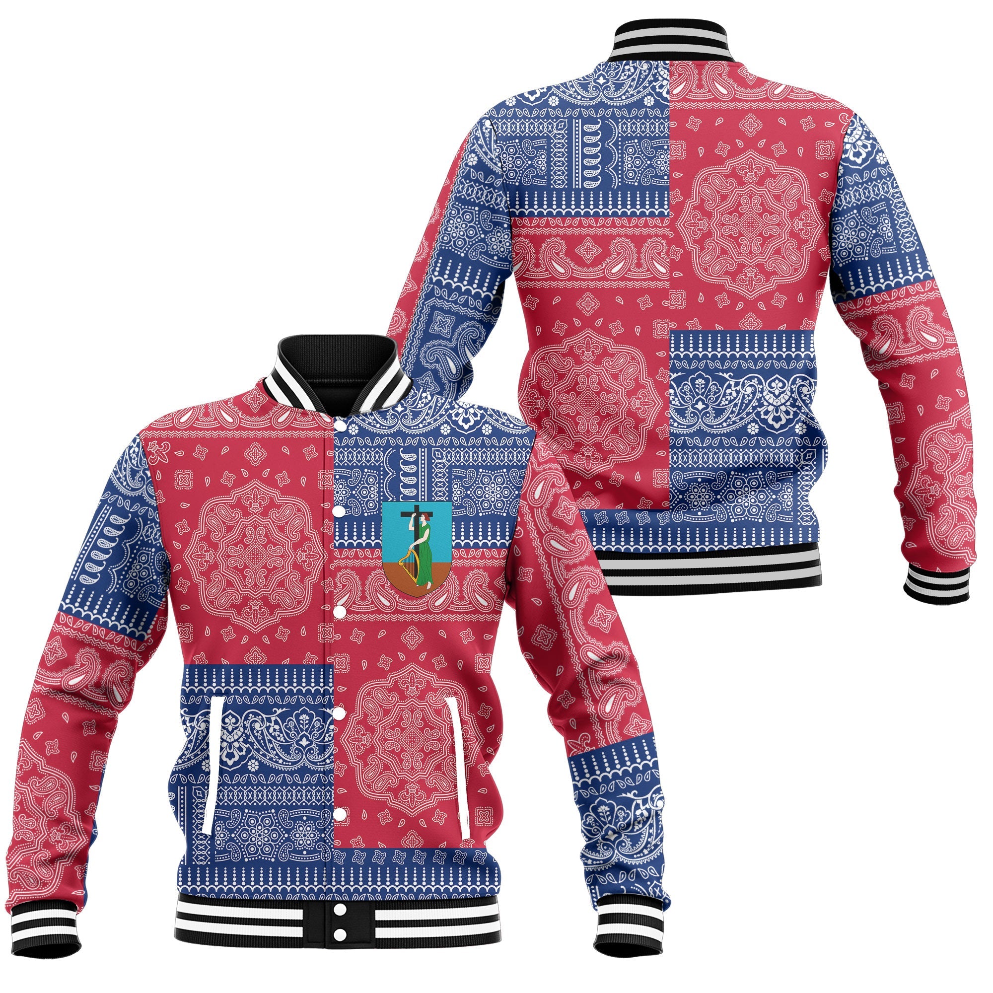 Montserrat Baseball Jacket Flag And Paisley Basic Style 1