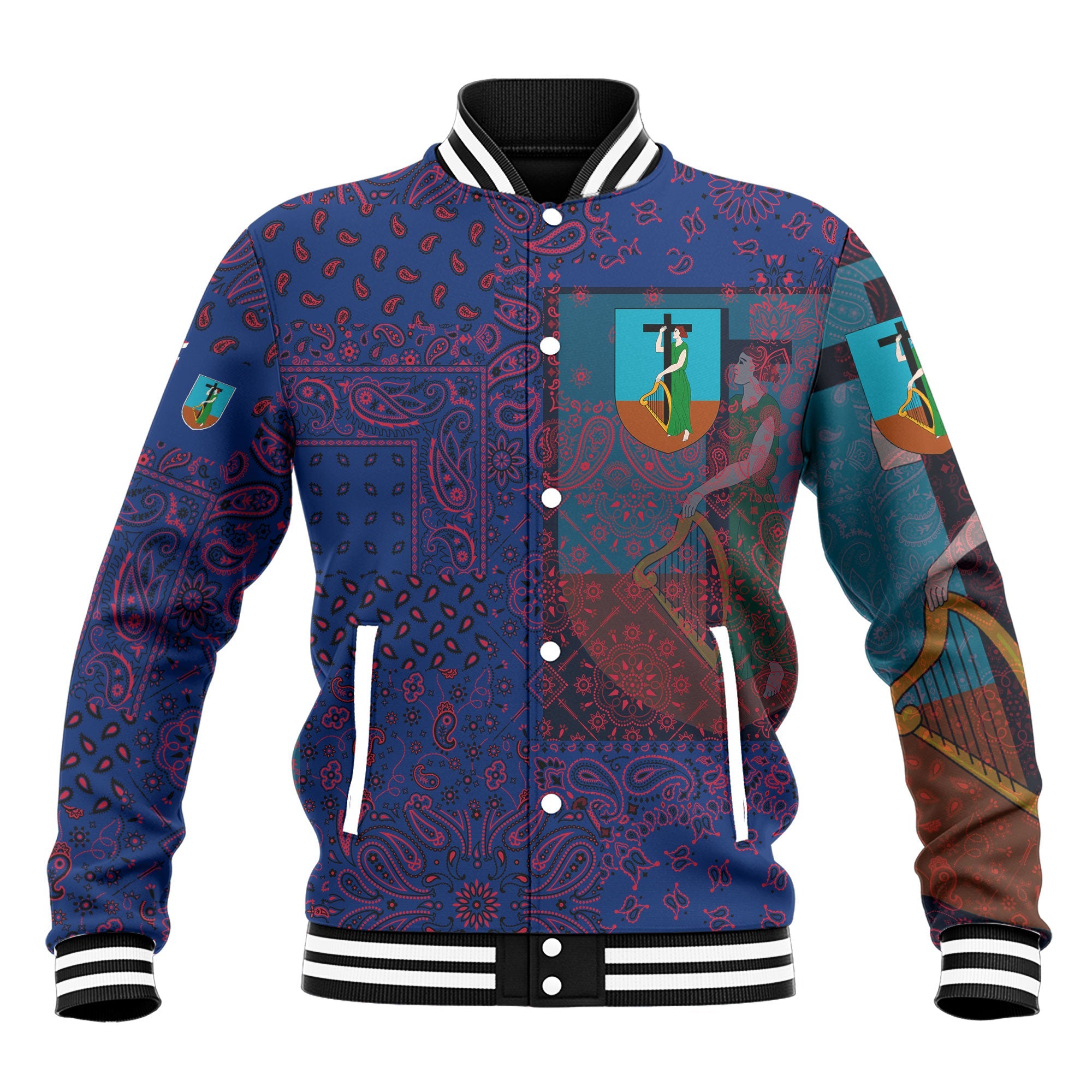 Montserrat Baseball Jacket Paisley Flag And Skull Style 2