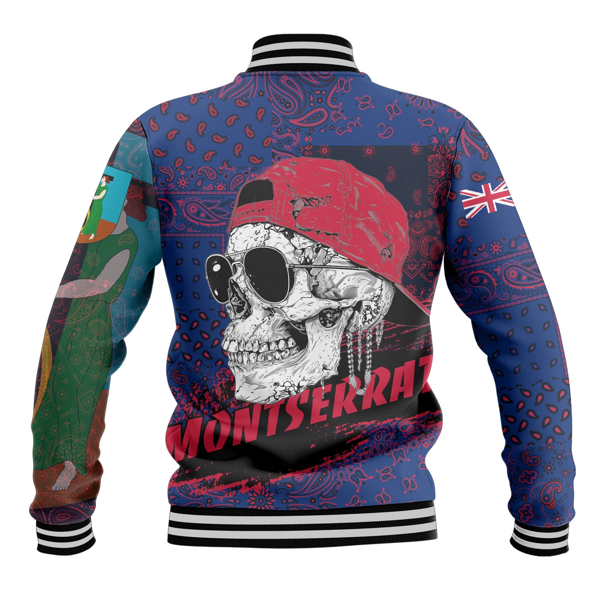 Montserrat Baseball Jacket Paisley Flag And Skull Style 3