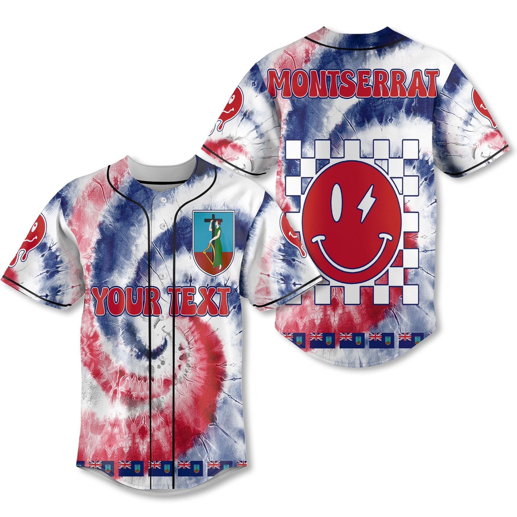 Montserrat Baseball Jersey Custom Tie Dye Style 1