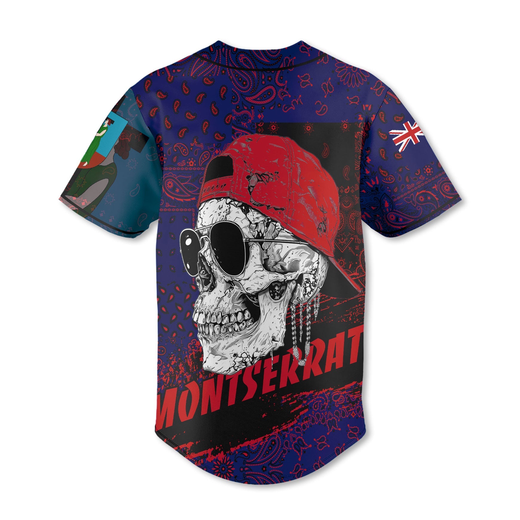 Montserrat Baseball Jersey Paisley Flag And Skull Style 3