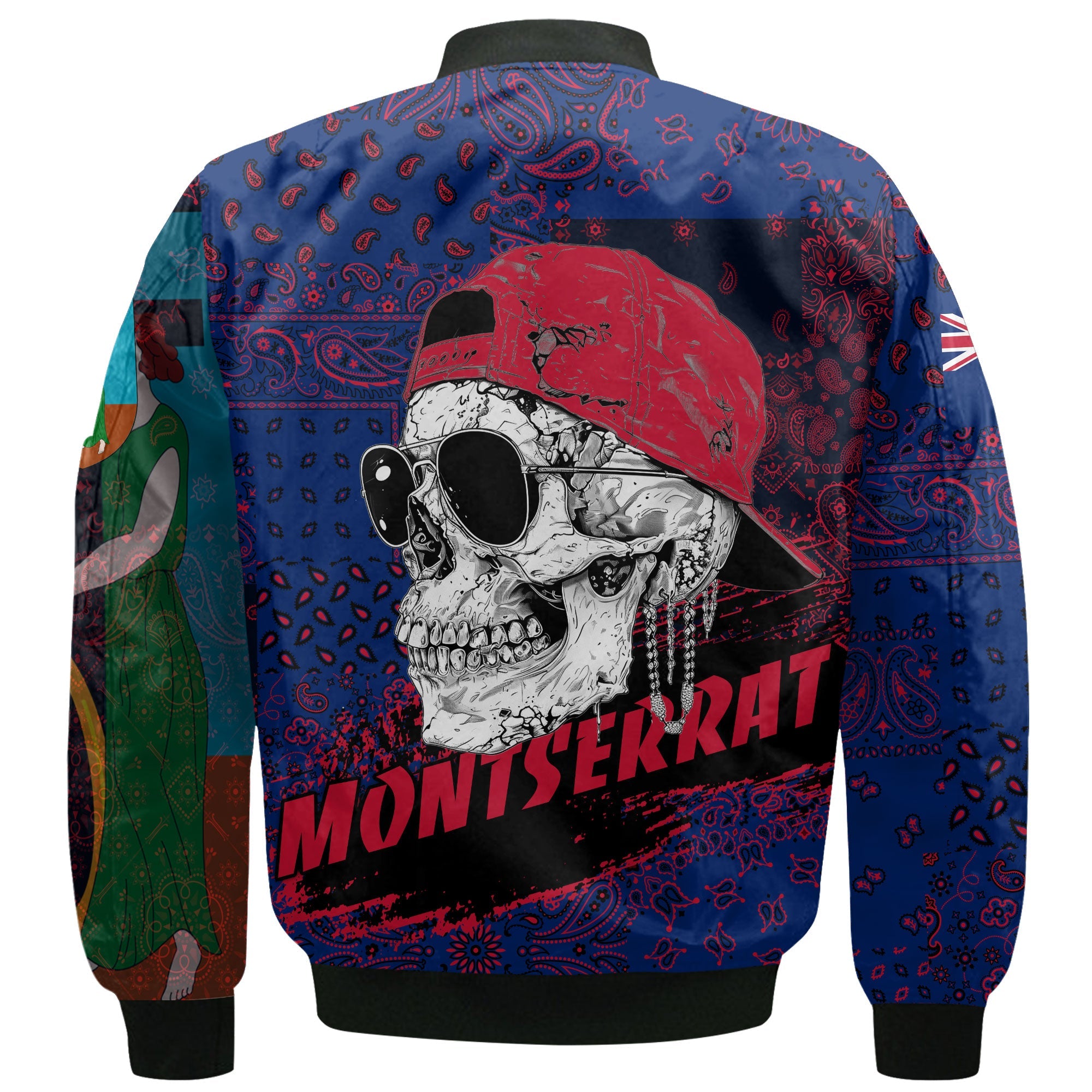 Montserrat Bomber Jacket Paisley Flag And Skull Style 3