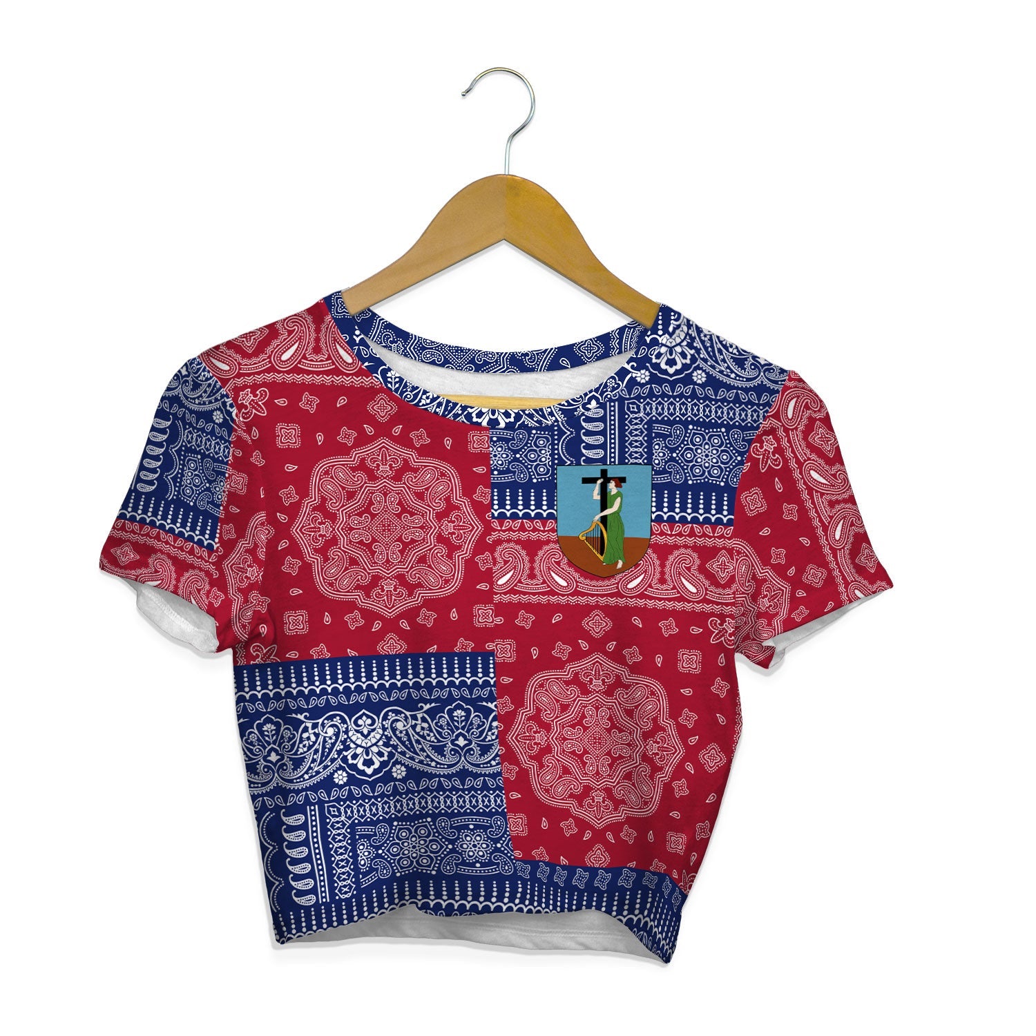 Montserrat Croptop T Shirt Flag And Paisley Basic Style 1