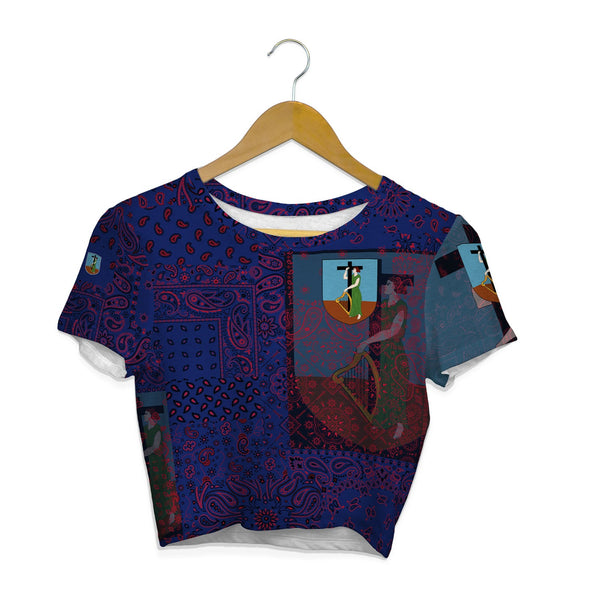 Montserrat Croptop T Shirt Paisley Flag And Skull Style 1