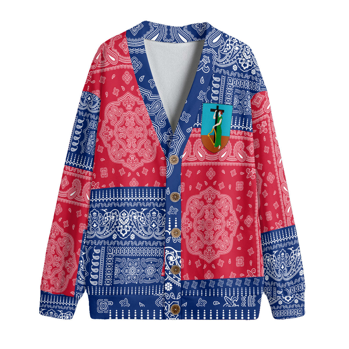 Montserrat Fleece Cardigan Flag And Paisley Basic Style 1