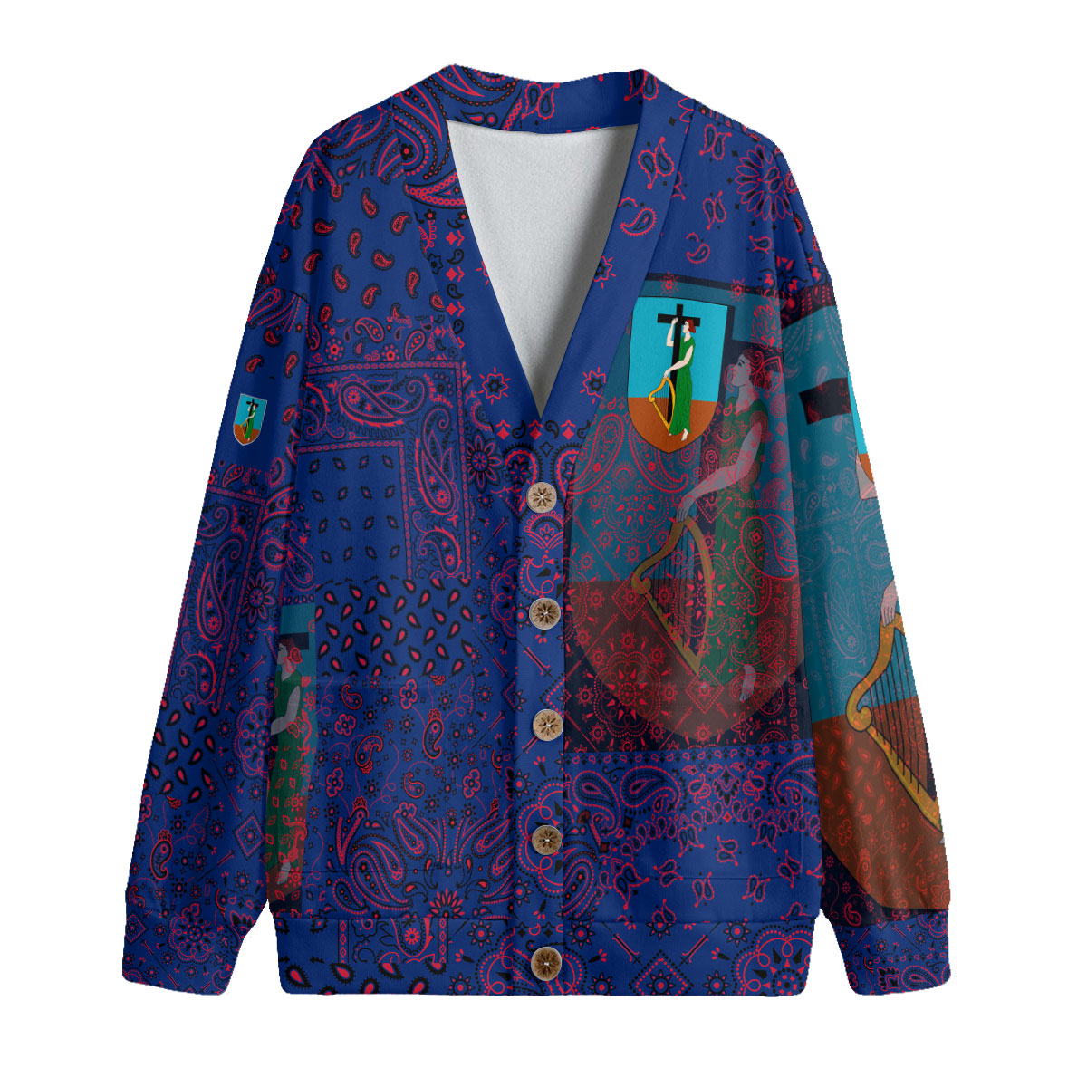 Montserrat Fleece Cardigan Paisley Flag And Skull Style 1