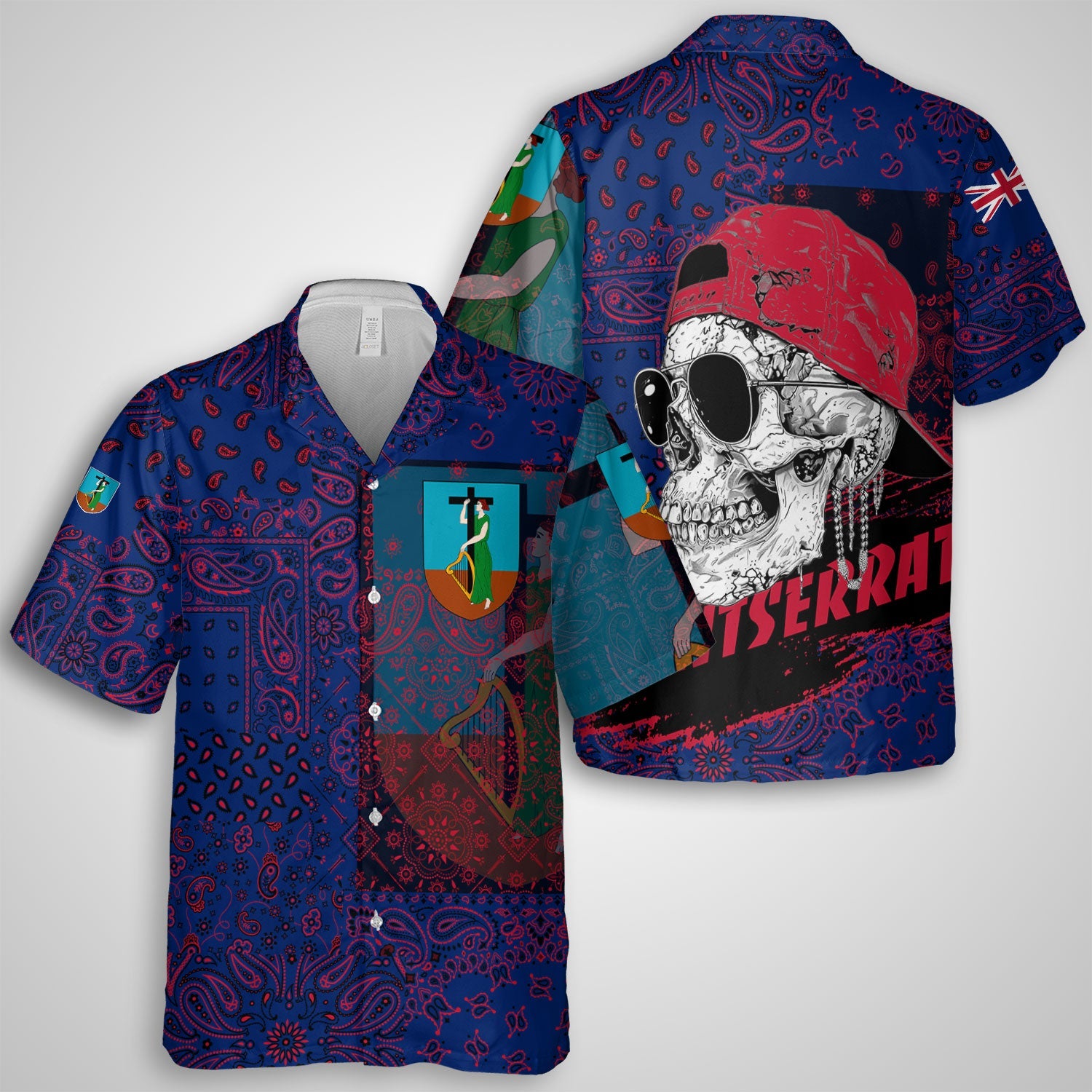 Montserrat Hawaiian Shirt Paisley Flag And Skull Style 1