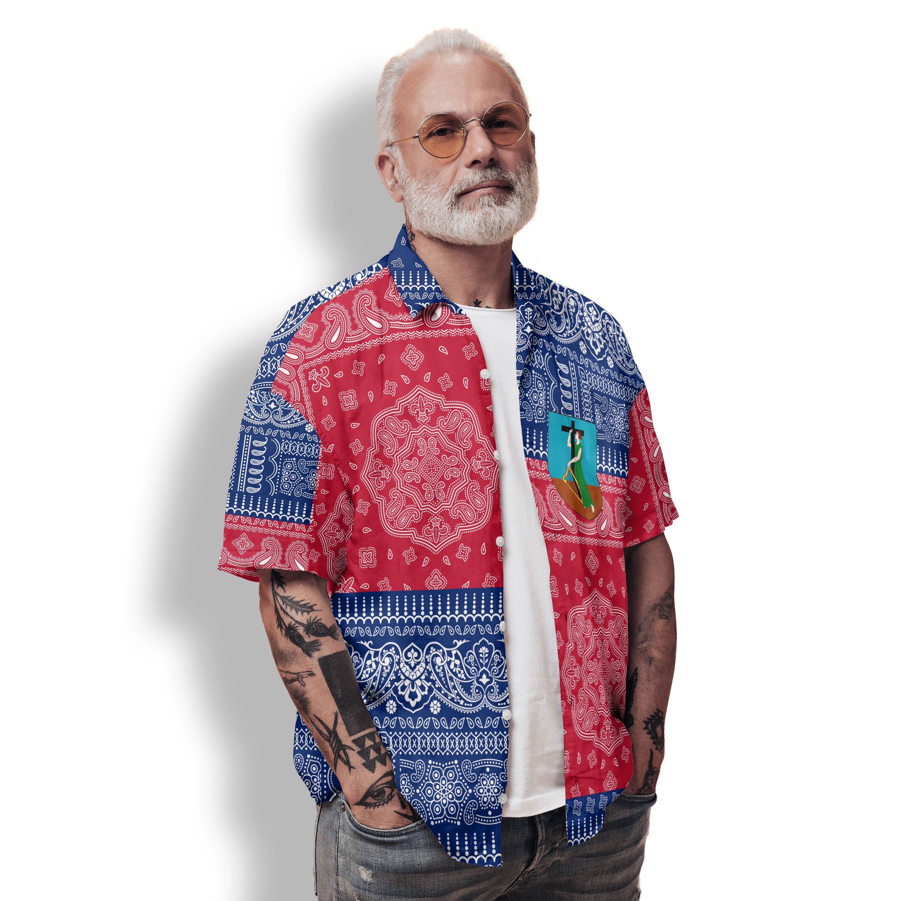 Montserrat Hawaiian Shirt Flag And Paisley Basic Style 2