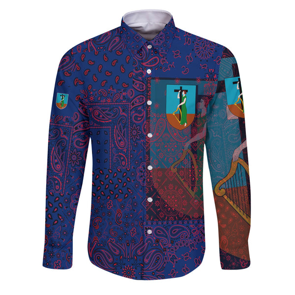 Montserrat Long Sleeve Button Shirt Paisley Flag And Skull Style 1