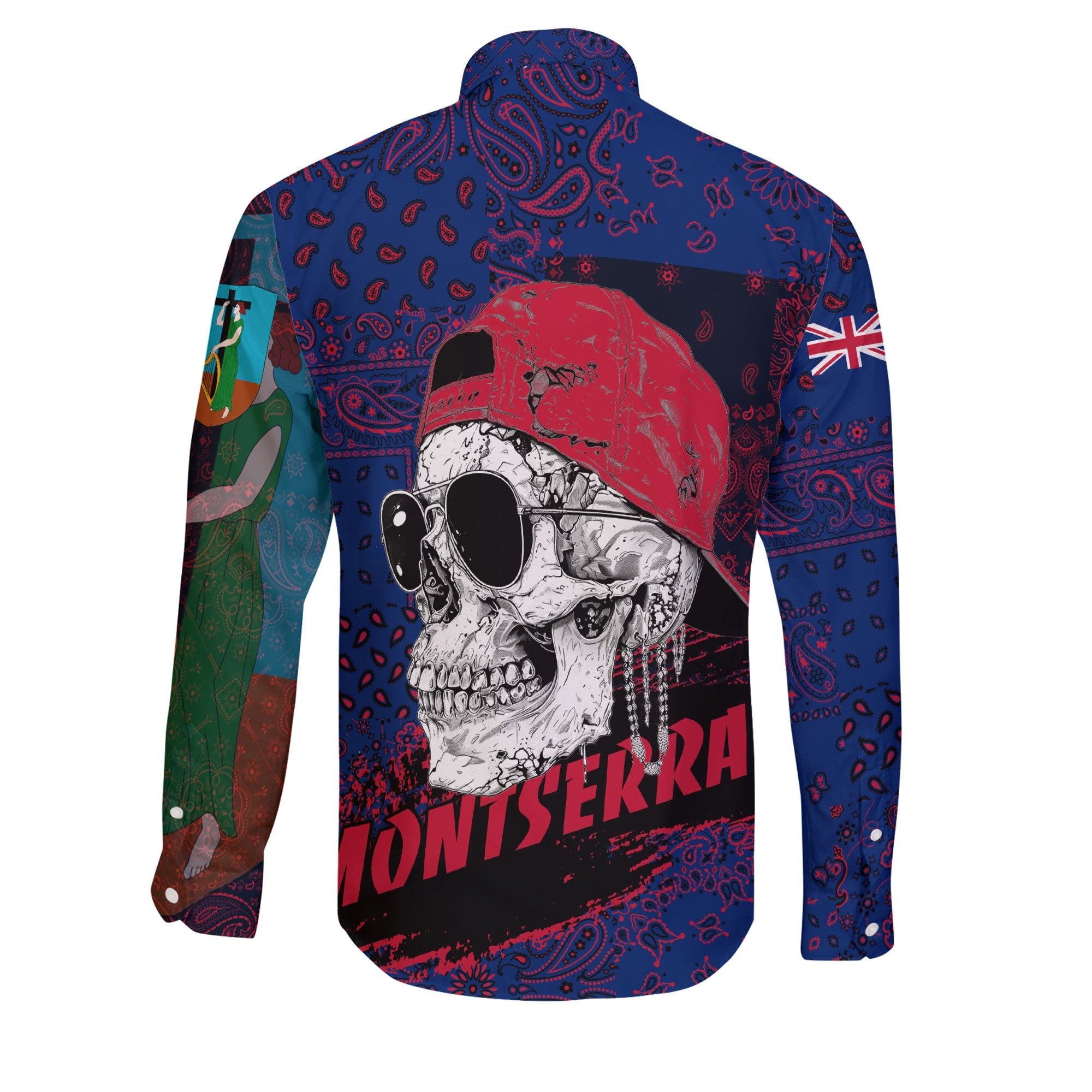 Montserrat Long Sleeve Button Shirt Paisley Flag And Skull Style 2