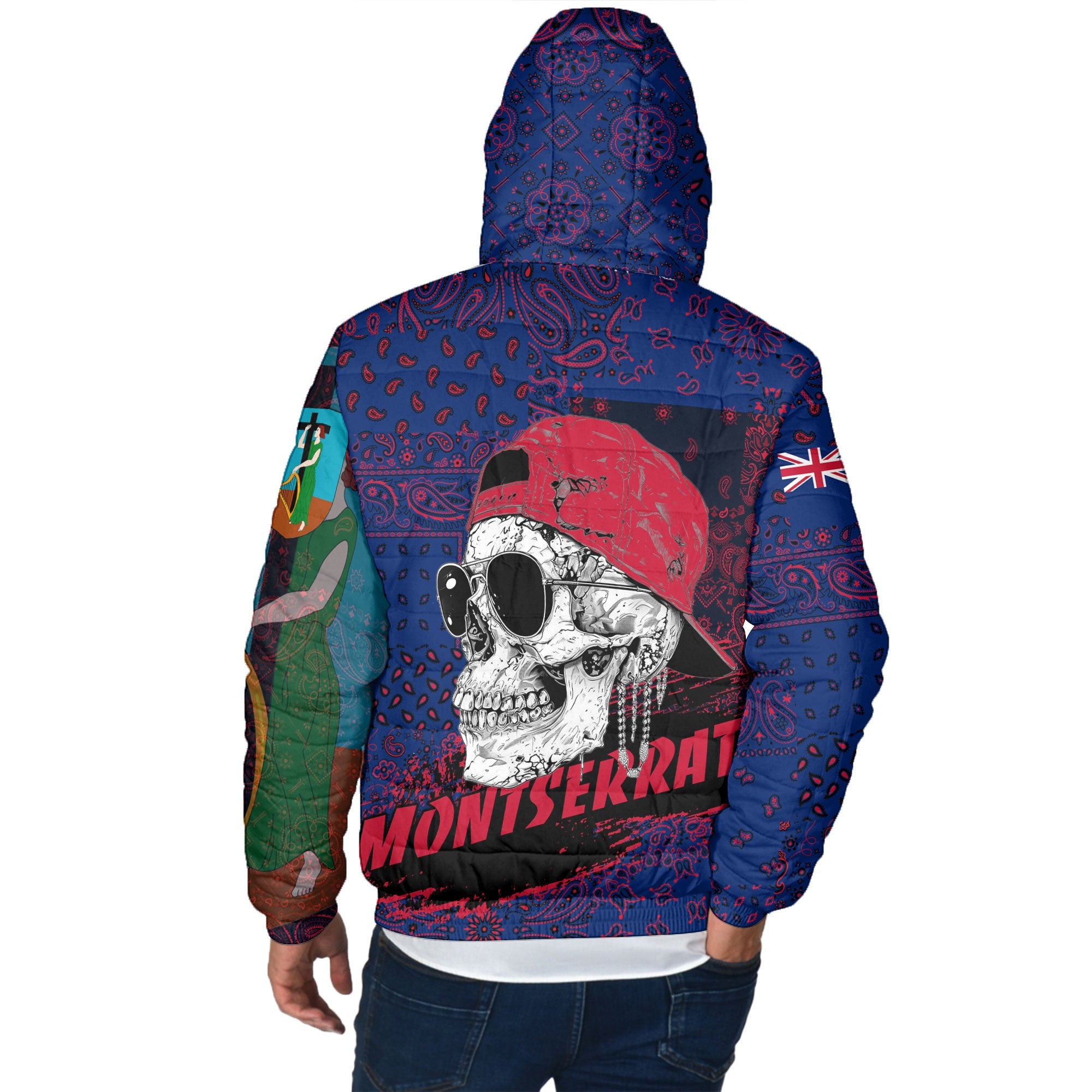 Montserrat Men Hooded Padded Jacket Paisley Flag And Skull Style 3