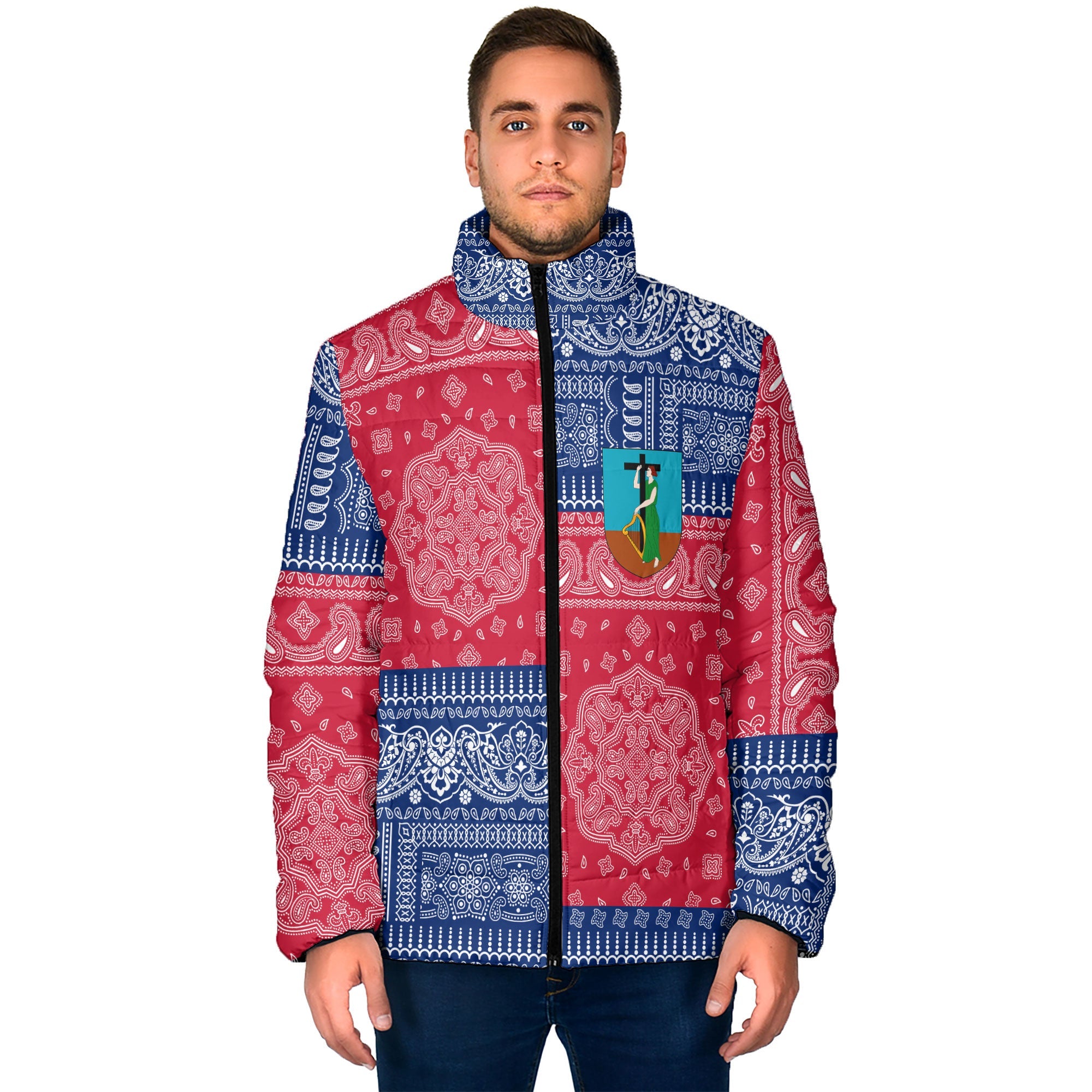 Montserrat Men Padded Jacket Flag And Paisley Basic Style 1