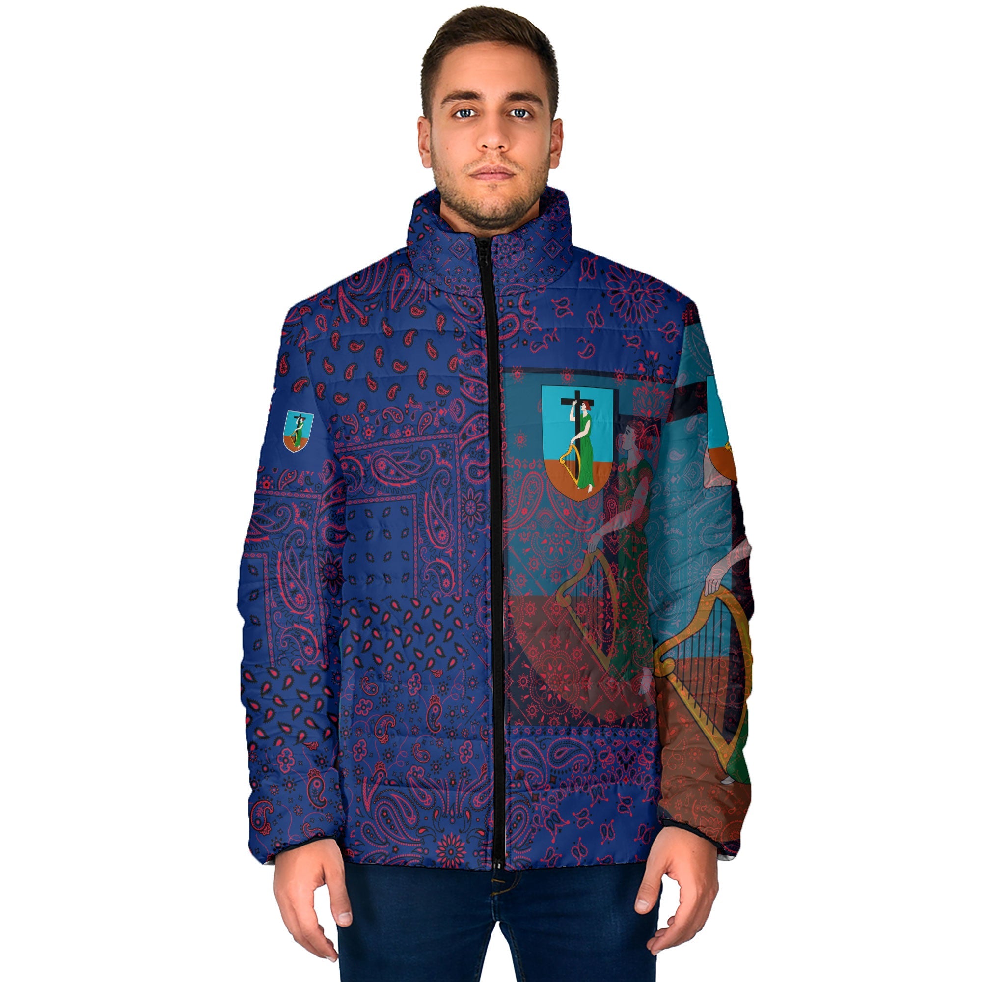 Montserrat Men Padded Jacket Paisley Flag And Skull Style 1