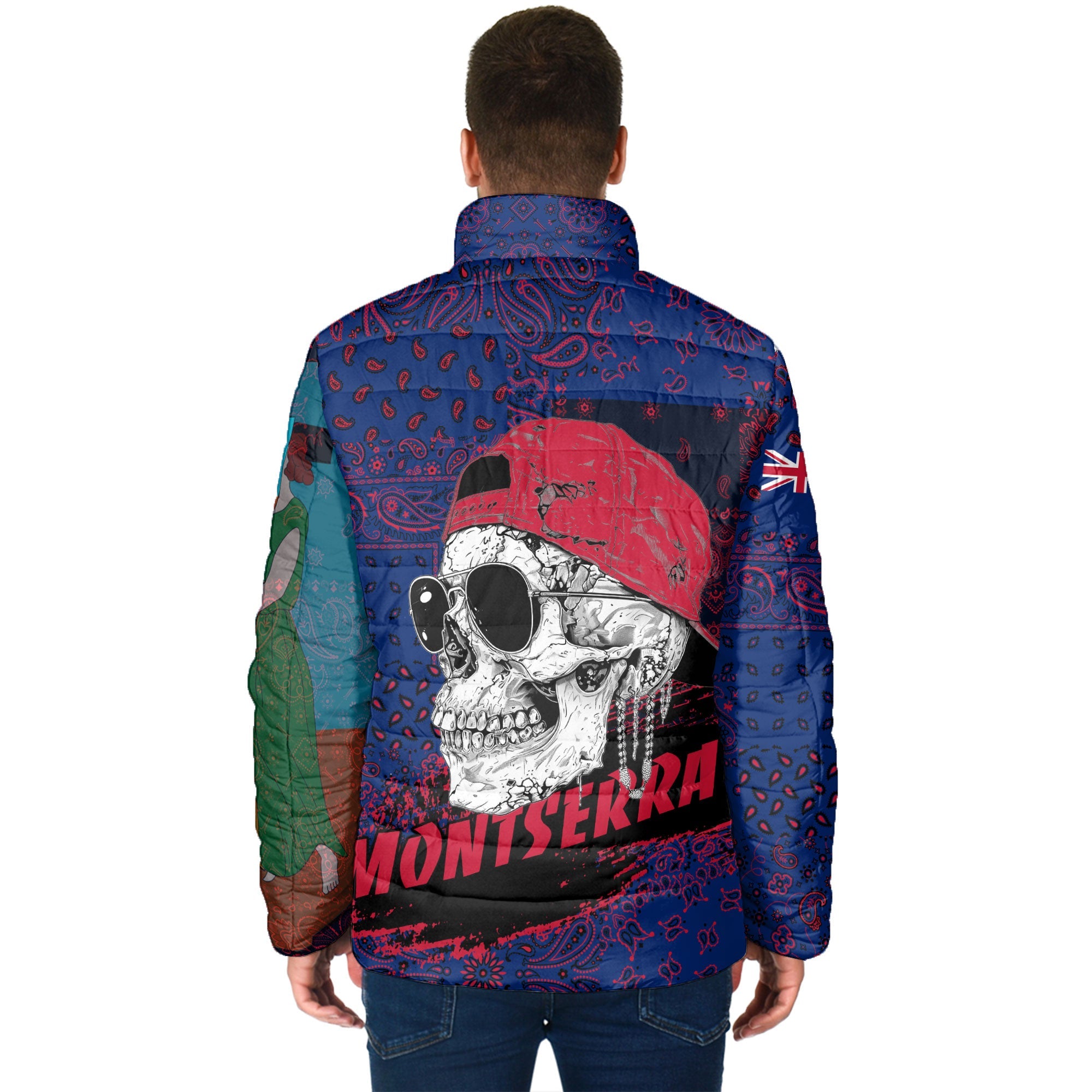 Montserrat Men Padded Jacket Paisley Flag And Skull Style 2