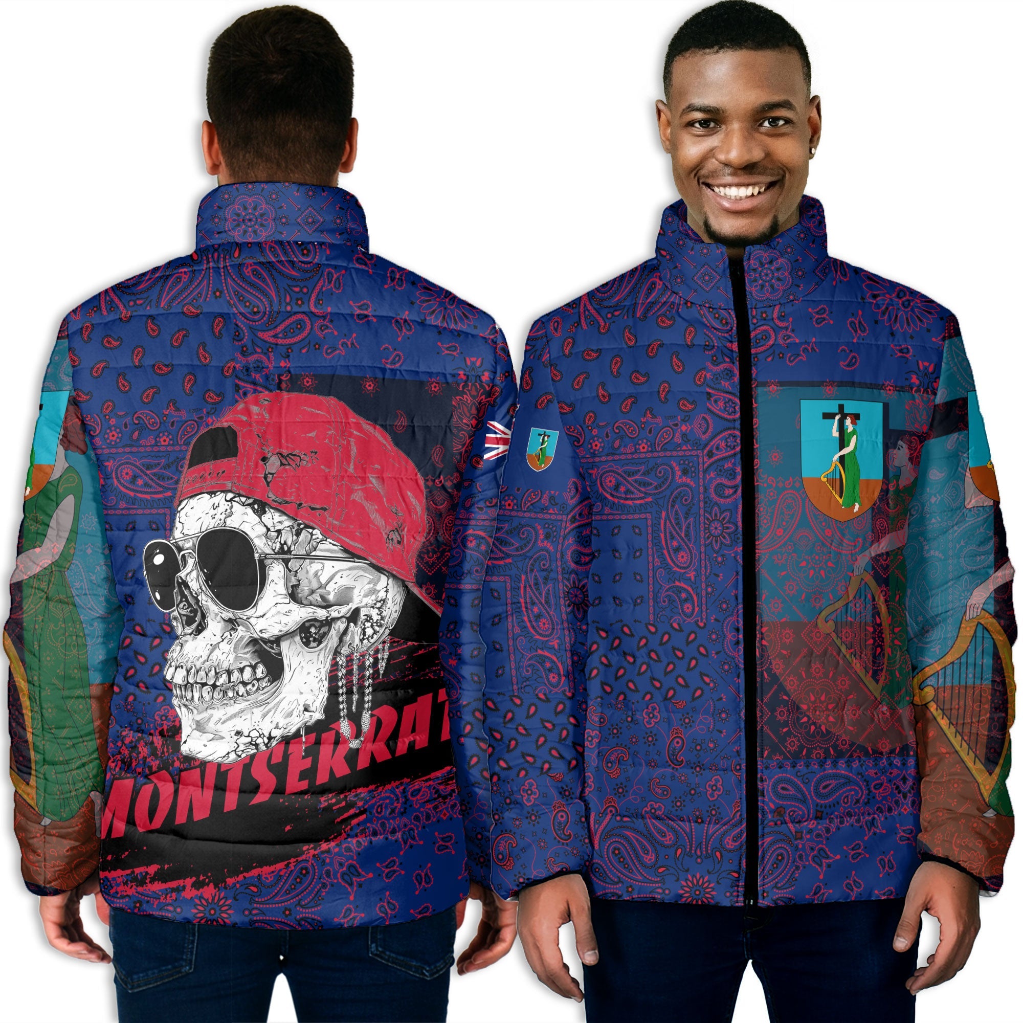 Montserrat Men Padded Jacket Paisley Flag And Skull Style 3