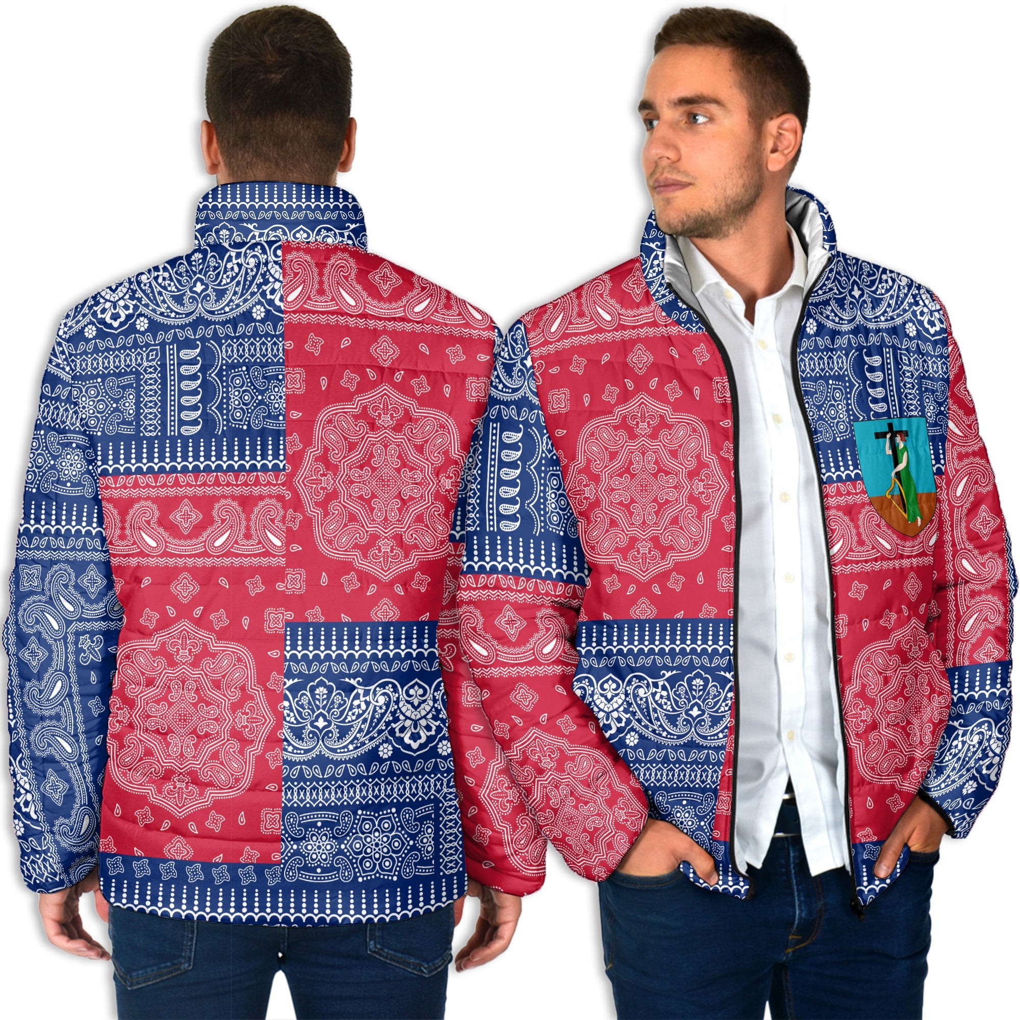 Montserrat Men Padded Jacket Flag And Paisley Basic Style 4