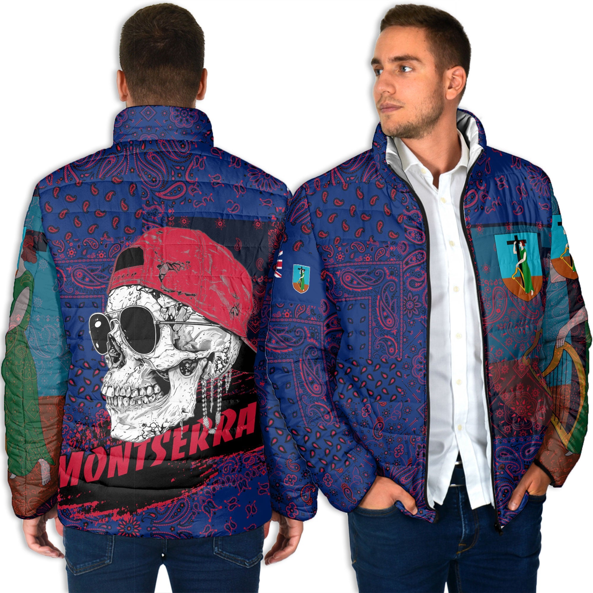 Montserrat Men Padded Jacket Paisley Flag And Skull Style 4