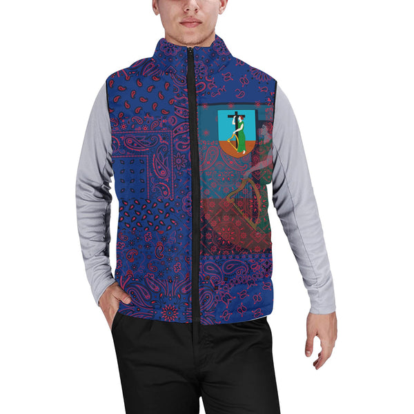 Montserrat Men Padded Jacket Vest Paisley Flag And Skull Style 1