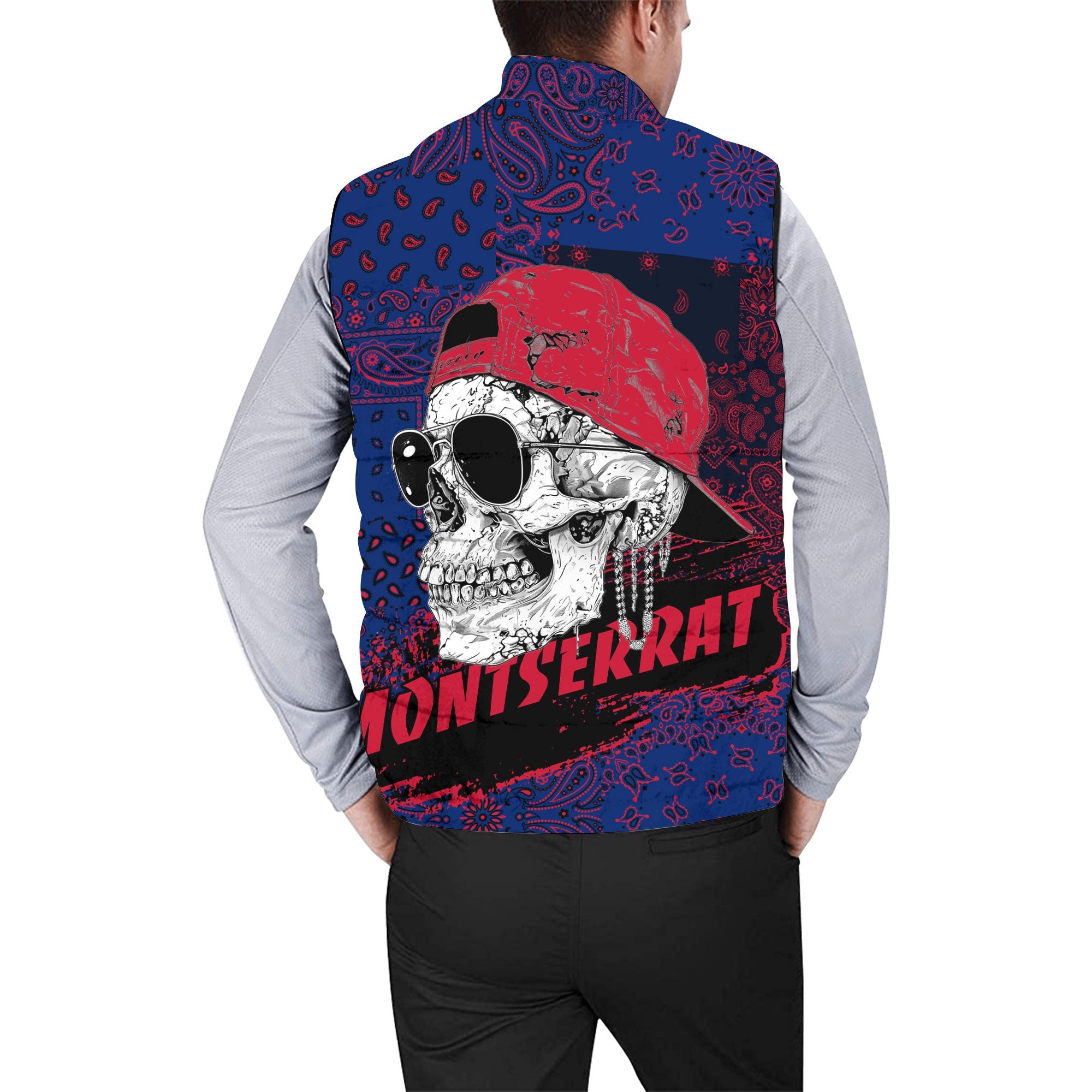 Montserrat Men Padded Jacket Vest Paisley Flag And Skull Style 2