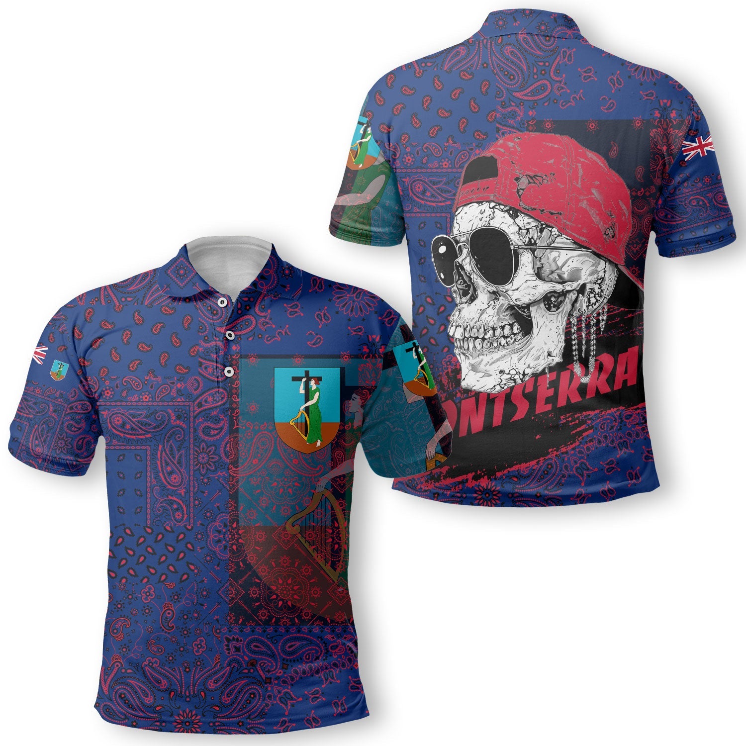 Montserrat Polo Shirt Paisley Flag And Skull Style 1