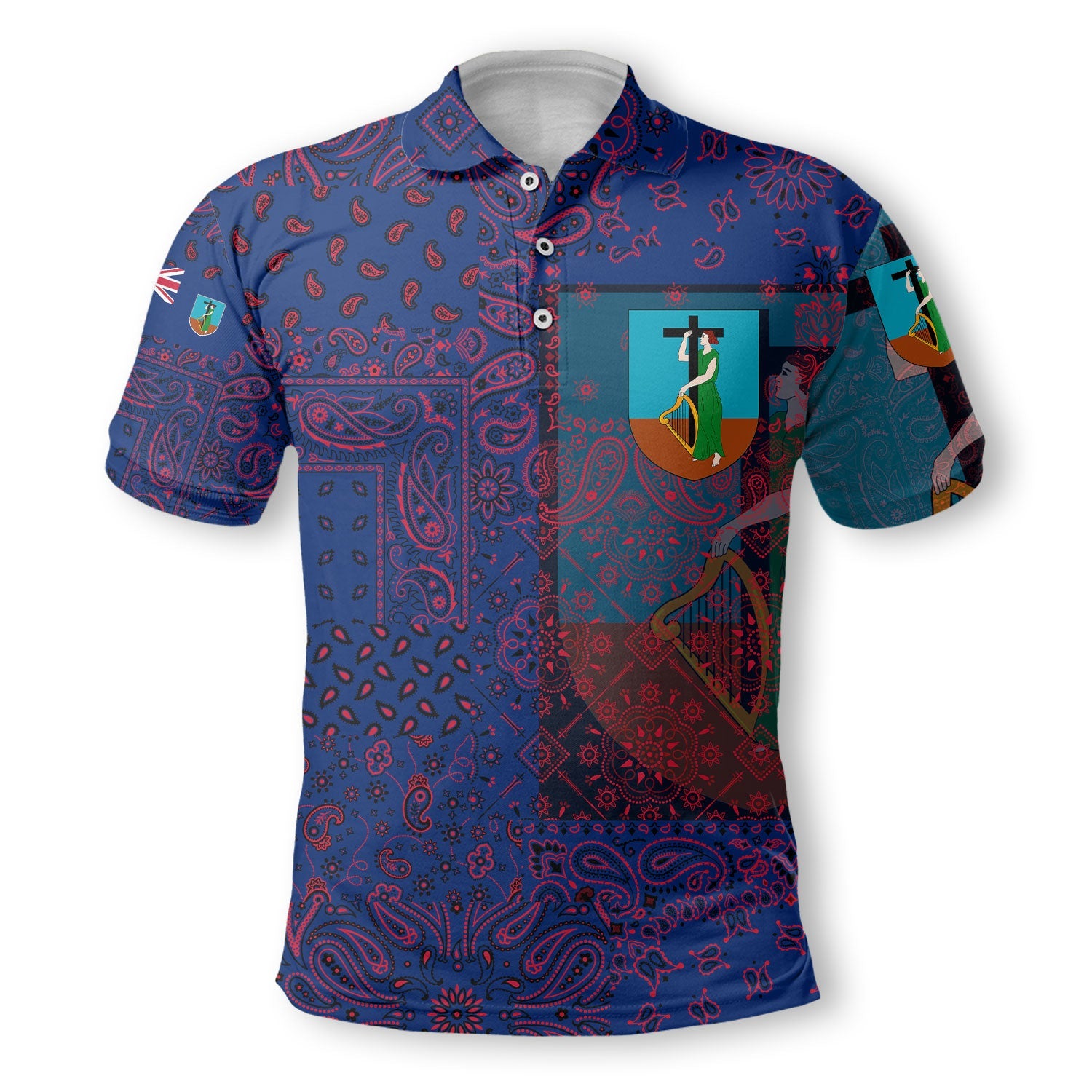 Montserrat Polo Shirt Paisley Flag And Skull Style 2