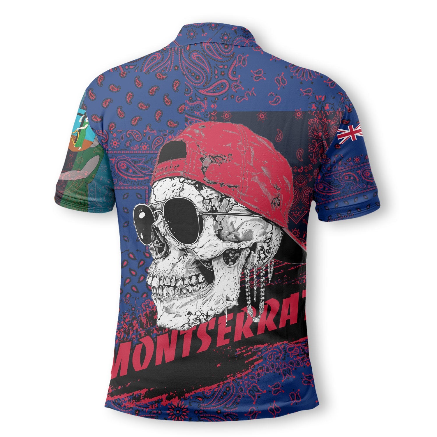 Montserrat Polo Shirt Paisley Flag And Skull Style 3