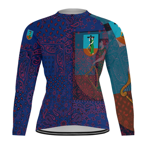 Montserrat Raglan Men Cycling Jersey Long Sleeve Paisley Flag And Skull Style 1