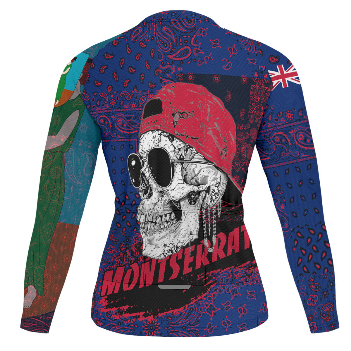 Montserrat Raglan Men Cycling Jersey Long Sleeve Paisley Flag And Skull Style 2