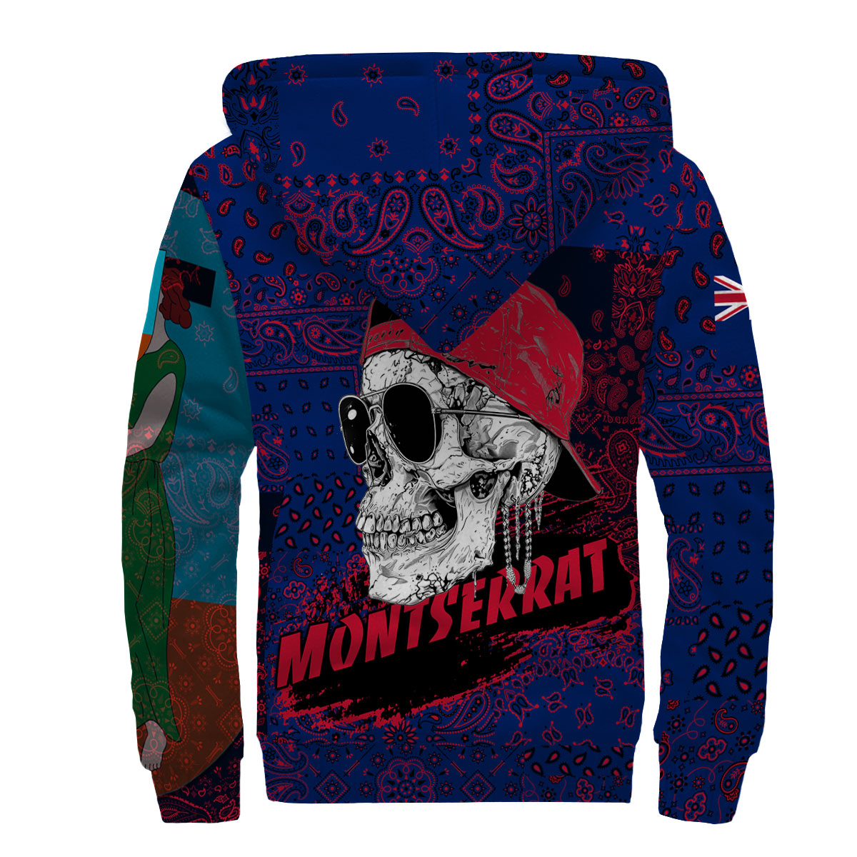 Montserrat Sherpa Hoodie Paisley Flag And Skull Style 2