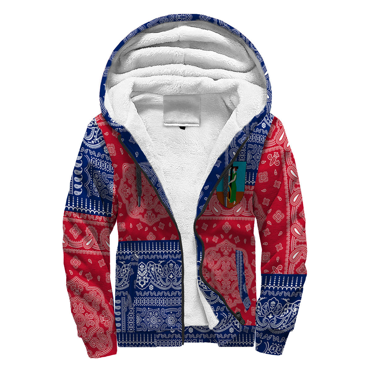 Montserrat Sherpa Hoodie Flag And Paisley Basic Style 3