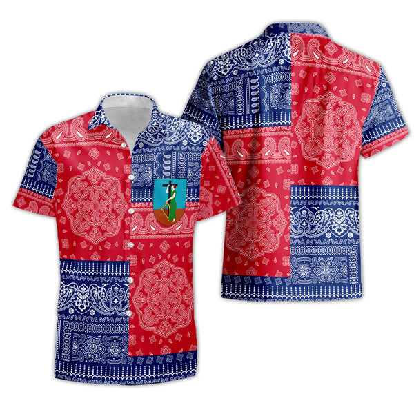 Montserrat Short Sleeve Shirt Flag And Paisley Basic Style 1