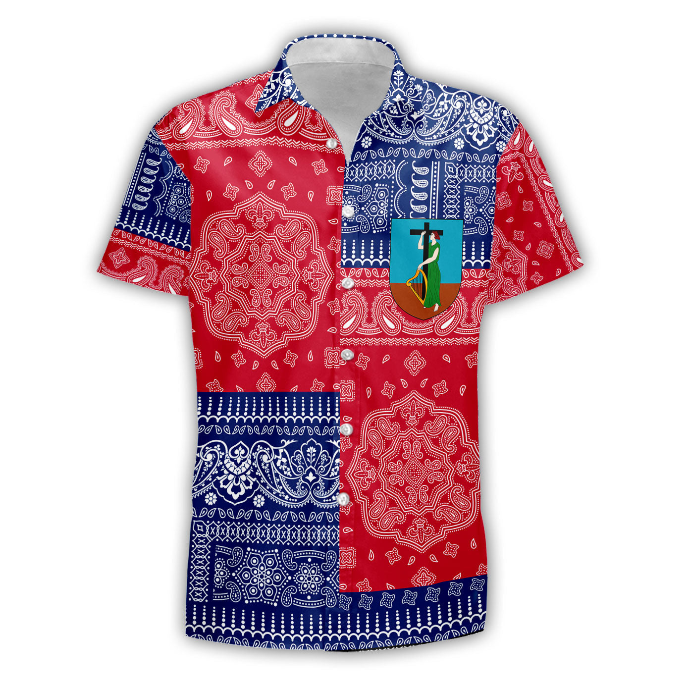 Montserrat Short Sleeve Shirt Flag And Paisley Basic Style 2