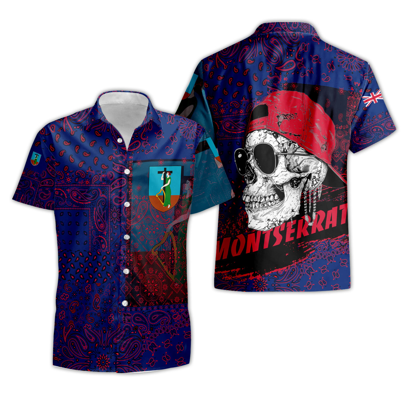 Montserrat Short Sleeve Shirt Paisley Flag And Skull Style 3