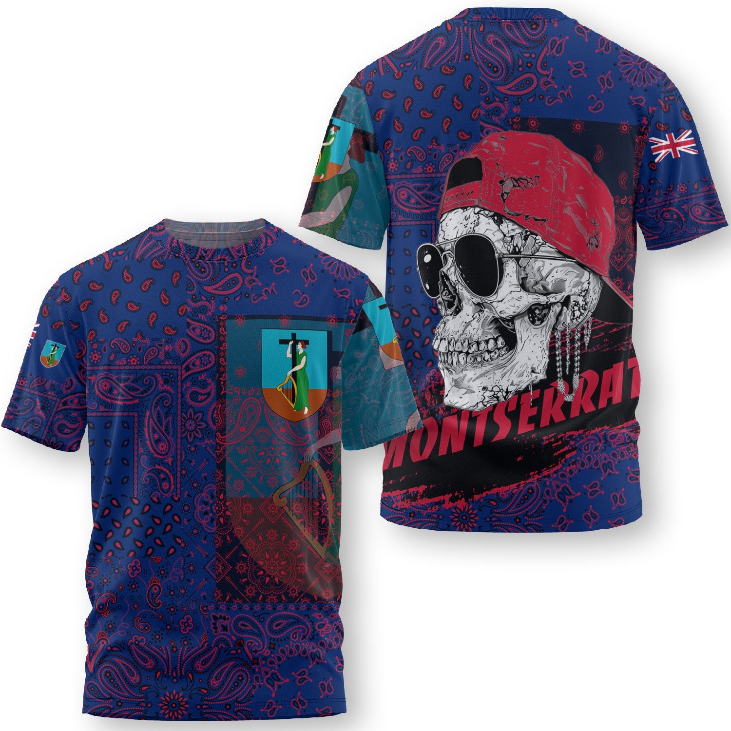 Montserrat T Shirt Paisley Flag And Skull Style 3