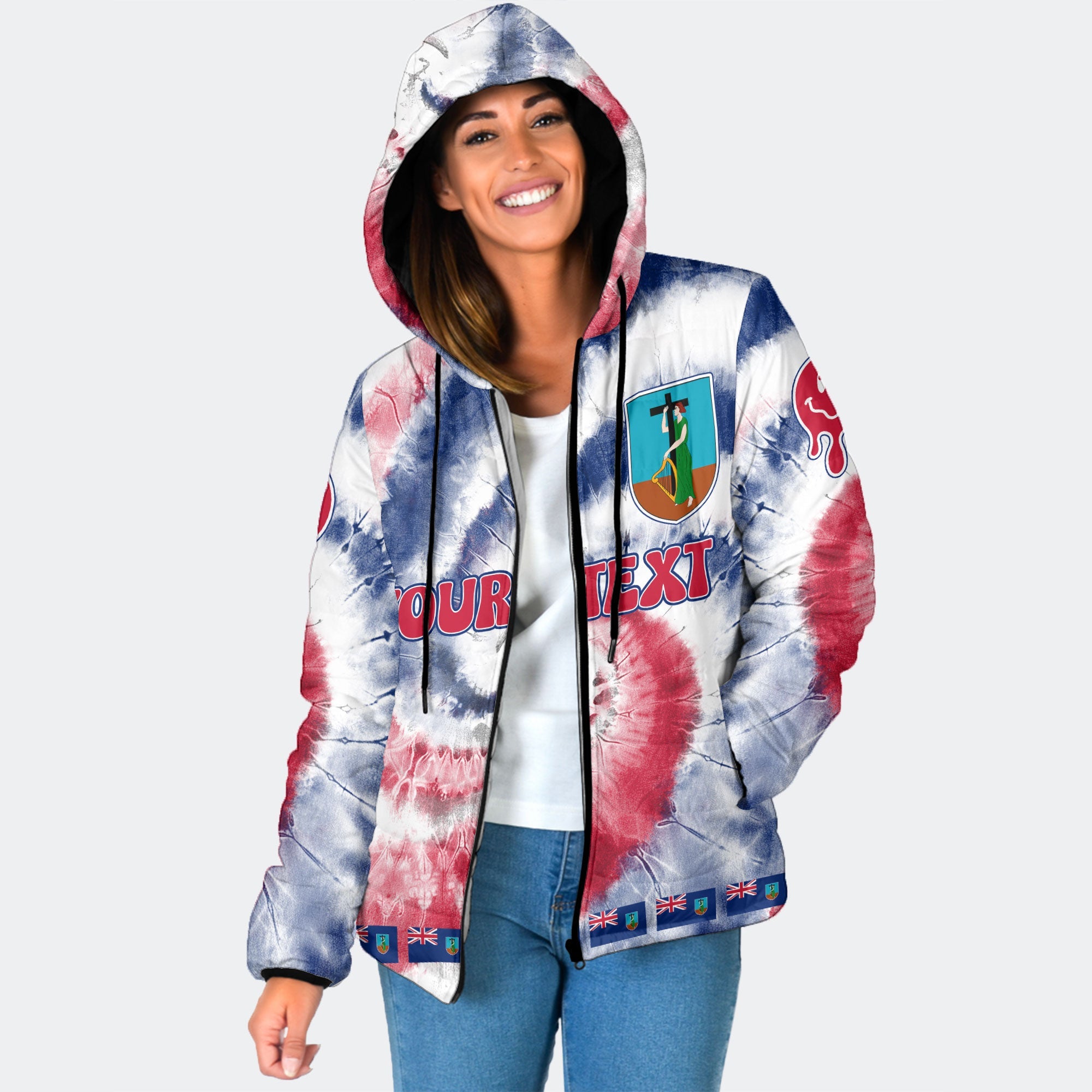 Montserrat Women Hooded Padded Jacket Custom Tie Dye Style 1