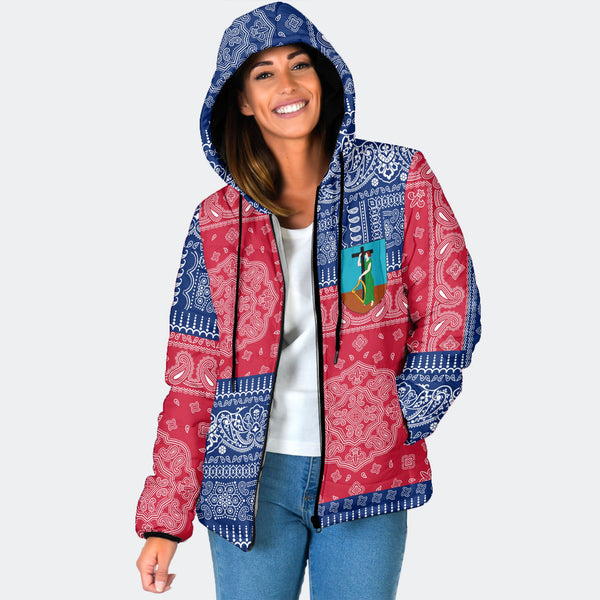 Montserrat Women Hooded Padded Jacket Flag And Paisley Basic Style 1