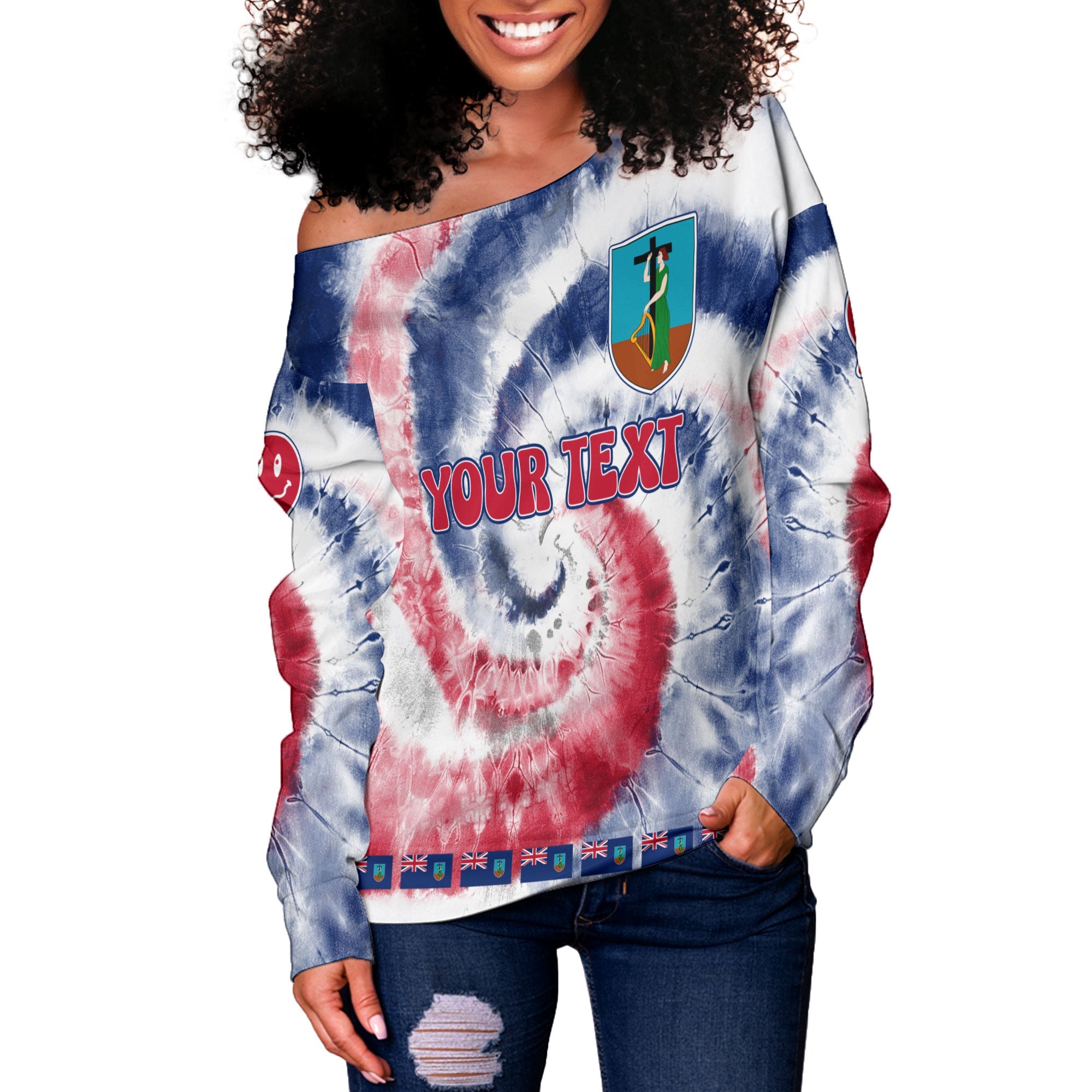 Montserrat Women Off Shoulder Sweatshirt Custom Tie Dye Style 3