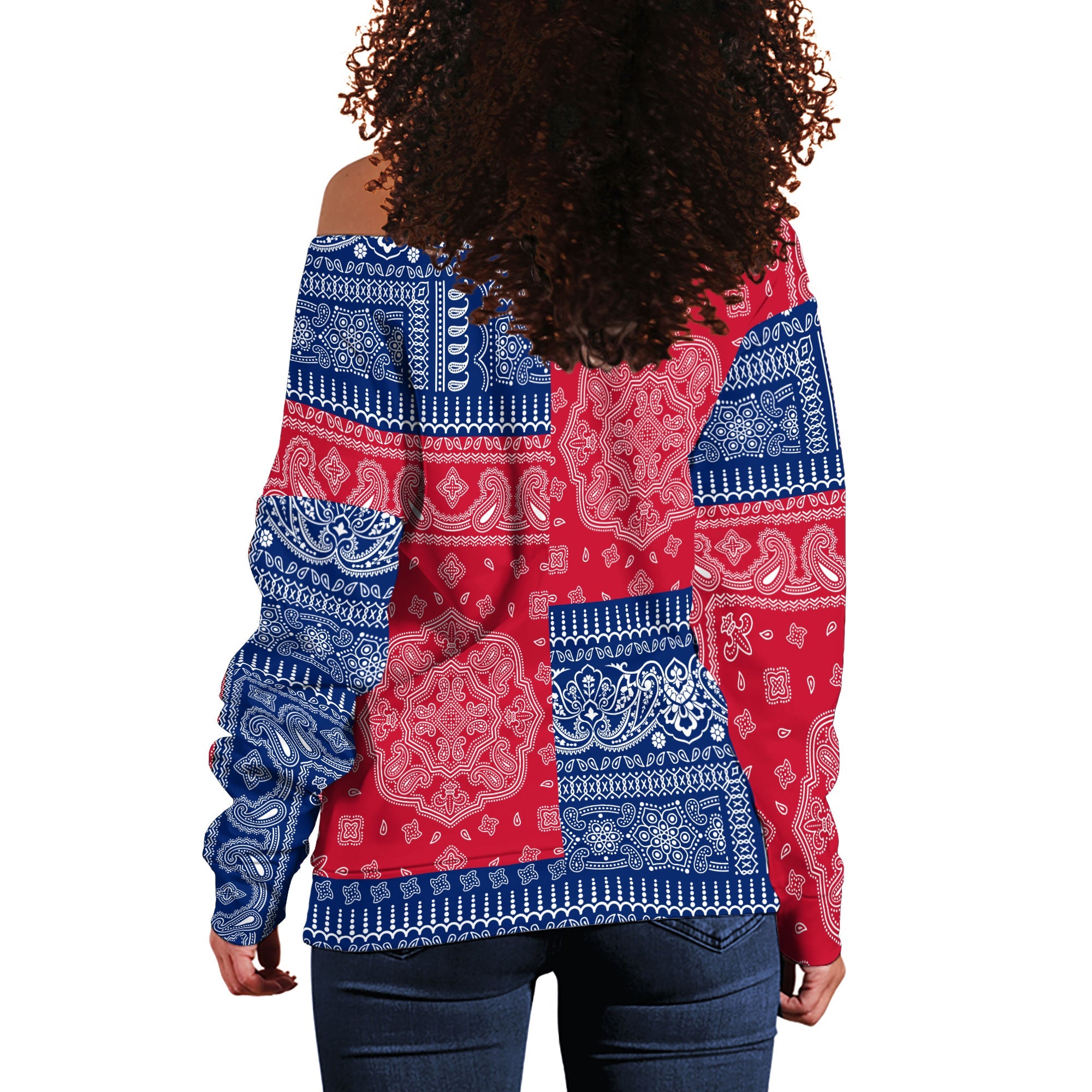 Montserrat Women Off Shoulder Sweatshirt Flag And Paisley Basic Style 3