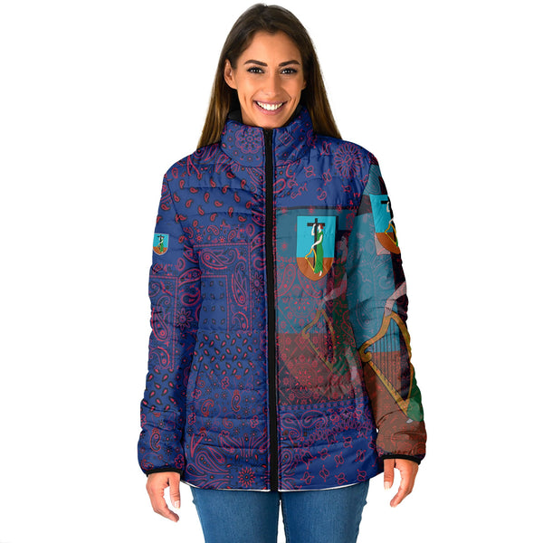 Montserrat Women Padded Jacket Paisley Flag And Skull Style 1