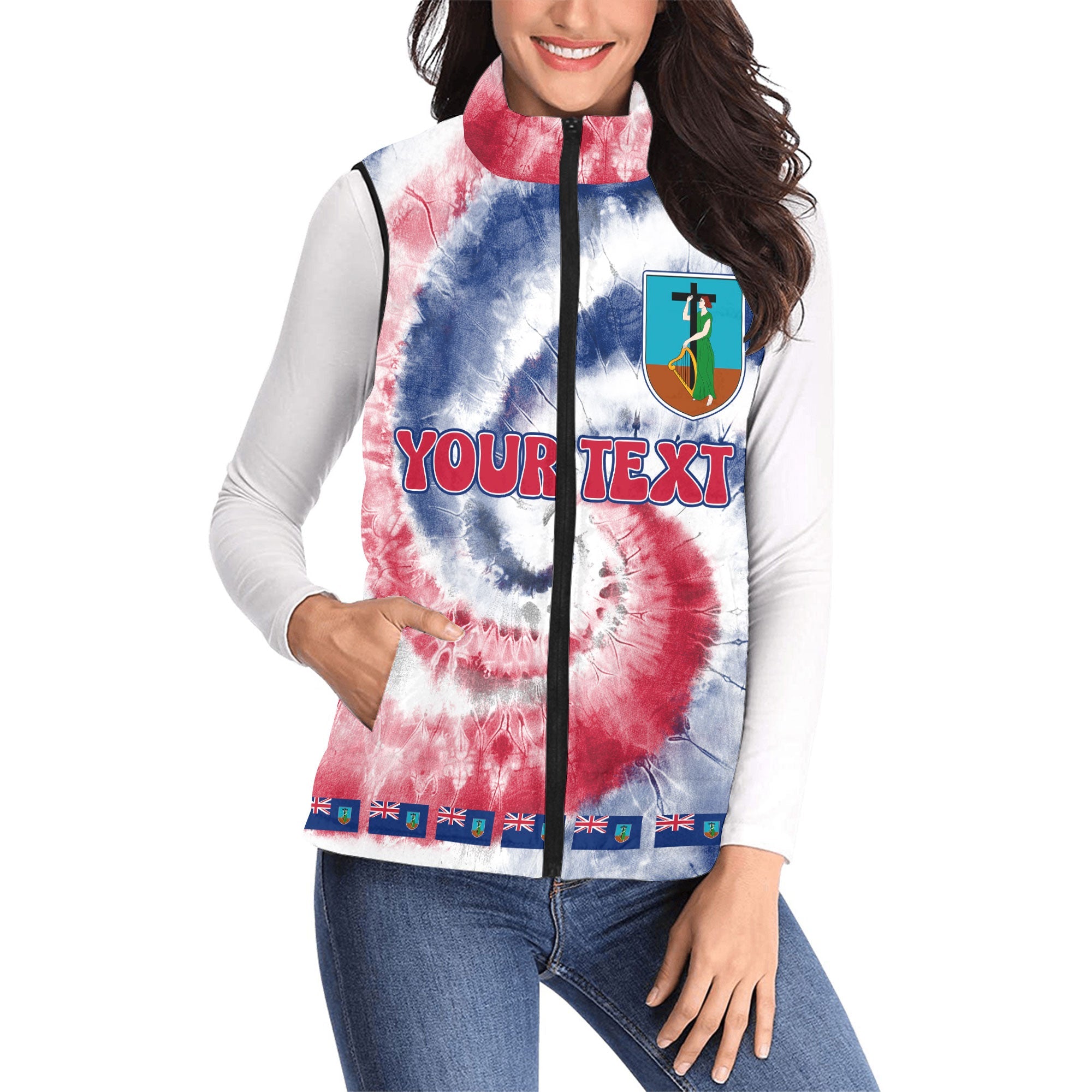 Montserrat Women Padded Jacket Vest Custom Tie Dye Style 1