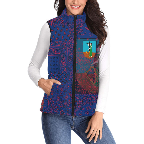 Montserrat Women Padded Jacket Vest Paisley Flag And Skull Style 1